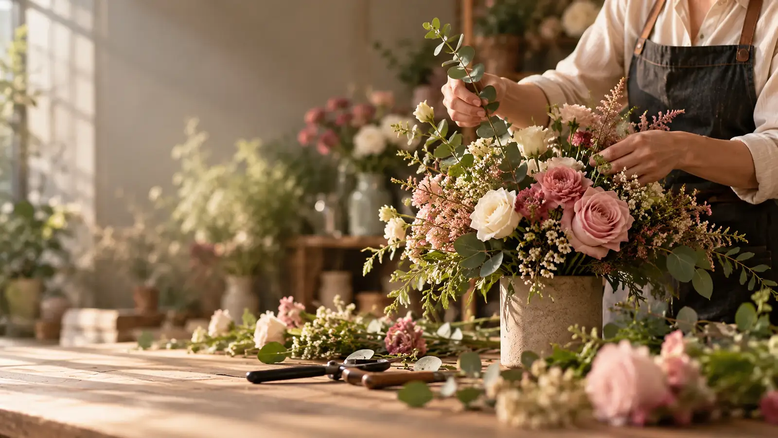 Florista a preparar uma composição floral